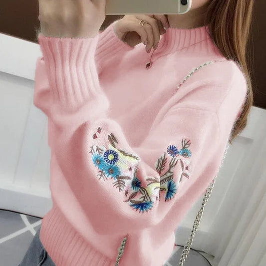Sweter z haftowanymi kwiatami